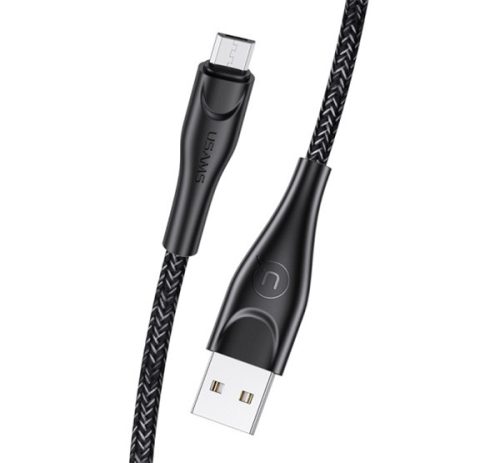 USAMS U41 adatkábel USB - microUSB, 2A, gyorstöltő, 200cm, törésgátló, cipőfűző FEKETE