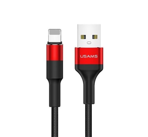 USAMS U5 adatkábel USB - lightning, 2A, gyorstöltő, 120cm, cipőfűző PIROS