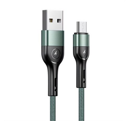 USAMS U55 adatkábel USB - microUSB, 2A, gyorstöltő, 100cm, cipőfűző SÖTÉTZÖLD