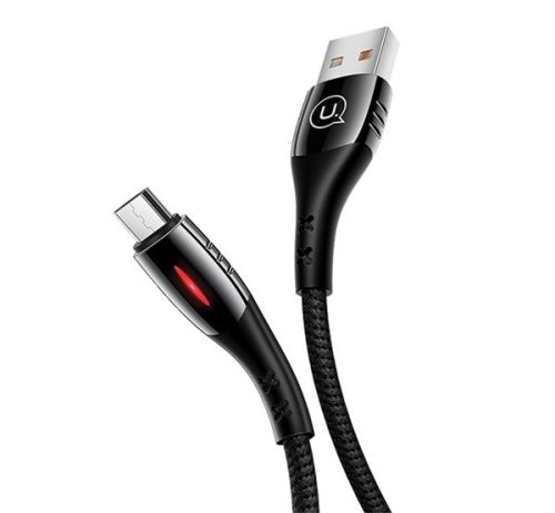 USAMS SJ346 adatkábel USB - microUSB, 2A, gyorstöltő, 120cm, cipőfűző, LED jelzés FEKETE