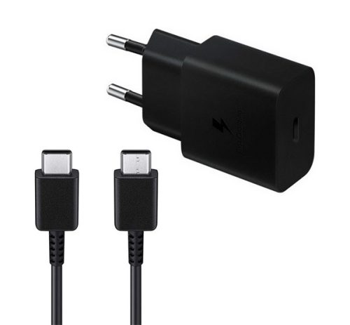 SAMSUNG hálózati töltő Type-C aljzat 15W, gyorstöltő + Type-C kábel FEKETE
