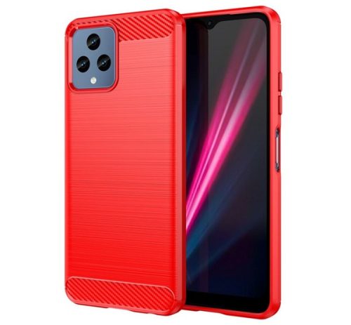 Szilikon telefonvédő ütésállóság, légpárnás sarok, szálcsiszolt, karbon minta PIROS