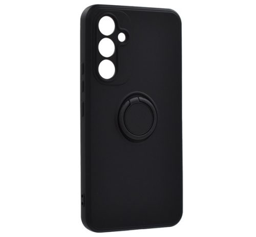 Szilikon telefonvédő tartógyűrű, mikrofiber plüss belső, mágneses, kameravédő FEKETE