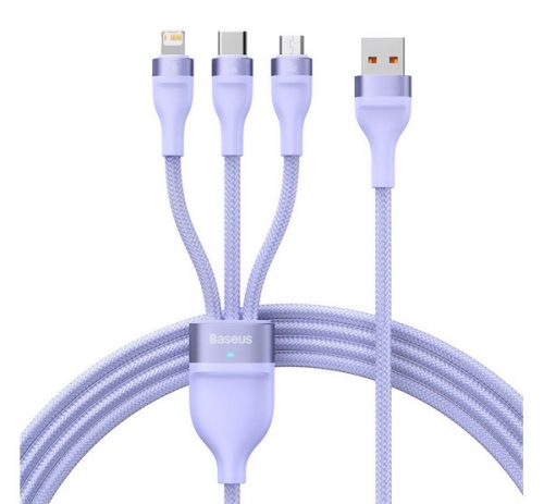 BASEUS FLASH SERIES II adatkábel 3in1 USB - lightning/microUSB/Type-C, 6A, gyorstöltő, 66W, 120cm LILA