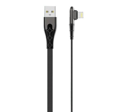 LDNIO LS581 adatkábel USB - lightning, 2.4A, 100cm, lapos kábel, 90 fokos FEKETE