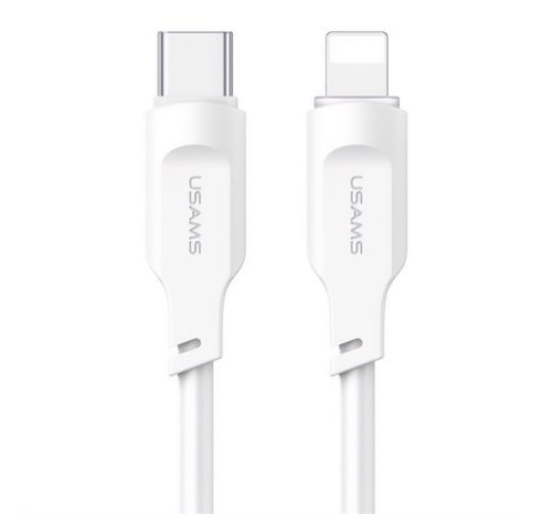 USAMS LITHE SERIES adatkábel Type-C - lightning, 20W, PD gyorstöltő, 120cm, LED jelzés FEHÉR