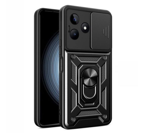 Defender műanyag telefonvédő ütésállóság, szilikon belső, tartógyűrű, kameravédő FEKETE