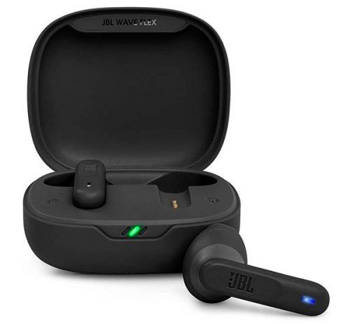 JBL WAVE FLEX bluetooth fülhallgató SZTEREO v5.2, TWS, mikrofon, zajszűrő, IP54 + töltőtok FEKETE