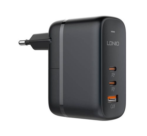 LDNIO Q366 hálózati töltő USB+2 Type-C aljzat 65W, GaN, PD gyorstöltő FEKETE