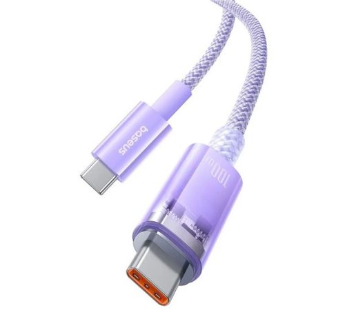 BASEUS EXPLORER adatkábel Type-C - Type-C, 100W, PD gyorstöltő, 100cm, cipőfűző LILA