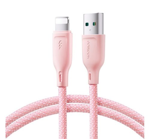 JOYROOM adatkábel USB - lightning, 3A, gyorstöltő, 100cm, cipőfüző RÓZSASZÍN