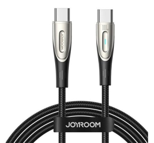 JOYROOM STAR-LIGHT adatkábel Type-C - Type-C, 100W, 200cm, gyorstöltő, LED jelzés FEKETE