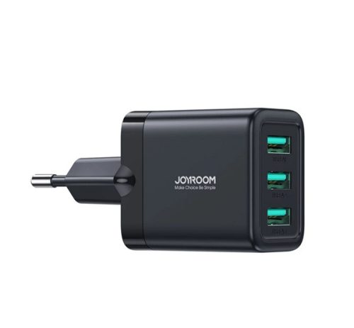 JOYROOM hálózati töltő 3 USB aljzat 17W, gyorstöltő FEKETE