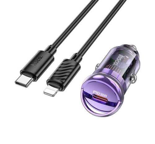 HOCO Z53 autós töltő Type-C aljzat 30W, PD gyorstöltő + Type-C - lightning kábel LILA