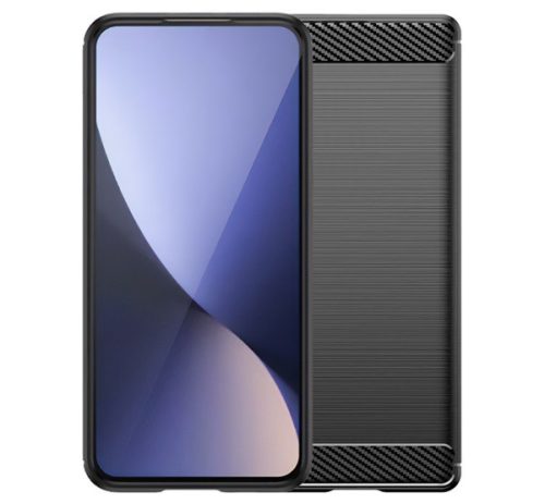 Szilikon telefonvédő ütésállóság, légpárnás sarok, szálcsiszolt, karbon minta FEKETE