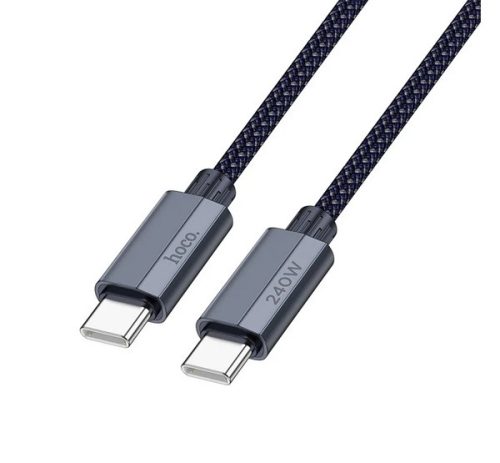 HOCO U134 adatkábel Type-C - Type-C, 240W, PD gyorstöltő 3.0, 180cm, cipőfűző SÖTÉTKÉK