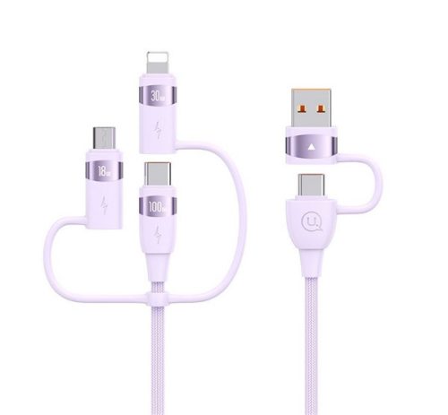 USAMS U85 töltőkábel 5in1 Type-C/USB - Type-C/lightning/microUSB, 100W, PD gyorstöltő, 120cm LILA