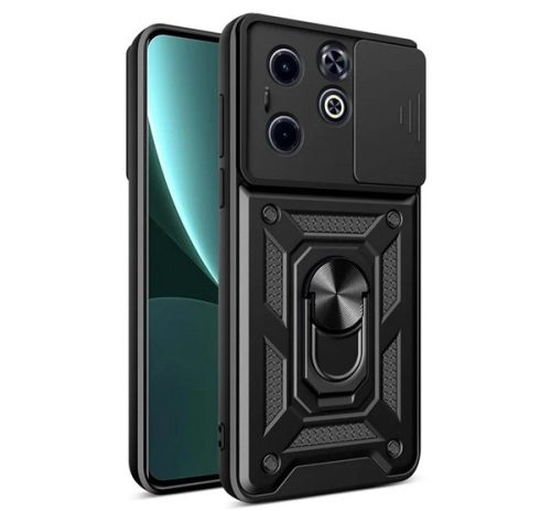 Defender műanyag telefonvédő ütésállóság, szilikon belső, tartógyűrű, kameravédő FEKETE