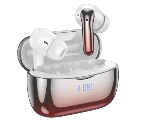HOCO EQ16 bluetooth fülhallgató SZTEREO v5.3, TWS, mikrofon, LED kijelző, aktív zajszűrő + töltőtok FEKETE/PIROS