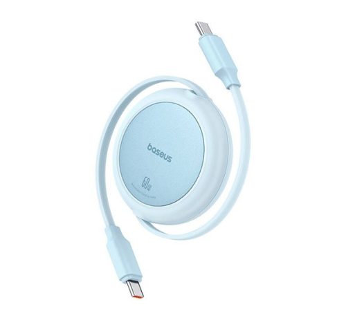 BASEUS FREE2PULL MINI adatkábel Type-C - Type-C, 60W, PD gyorstöltő, 100cm, csévélhető VILÁGOSKÉK