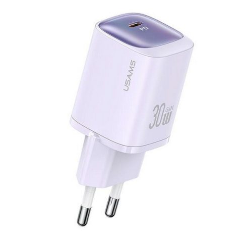 USAMS CC251 hálózati töltő Type-C aljzat 30W, GaN, PD gyorstöltő LILA