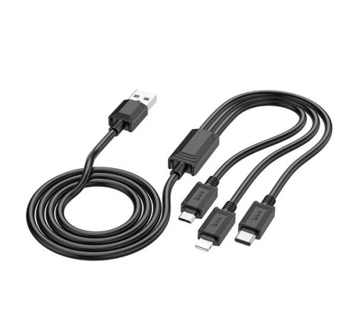 HOCO X74 töltőkábel 3in1 USB - lightning/microUSB/Type-C, 2A, 100cm FEKETE