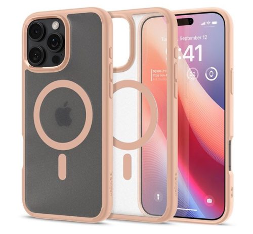 SPIGEN ULTRA HYBRID MAG műanyag telefonvédő ütésállóság, légpárnás keret, matt, MagSafe ROZÉARANY