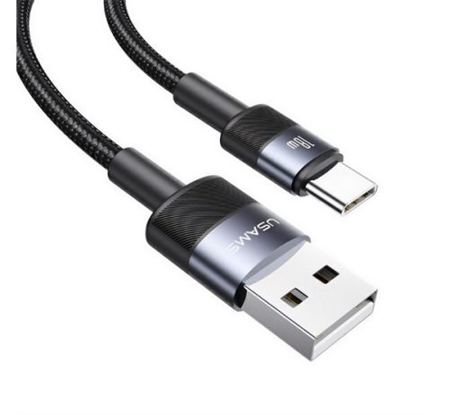 USAMS SY adatkábel USB - Type-C, 6A, PD gyorstöltő, 120cm, cipőfűző FEKETE