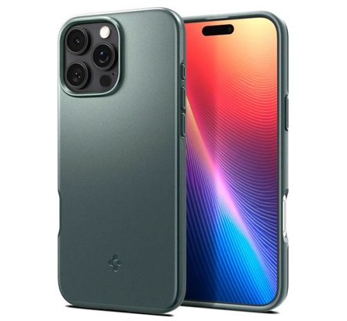 SPIGEN THIN FIT műanyag telefonvédő matt, ultravékony, kameravédő SÖTÉTZÖLD