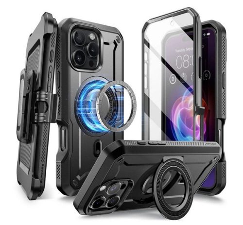 SUPCASE UNICORN BEETLE PRO MAGSAFE műanyag telefonvédő erős ütésállóság, kitámasztó FEKETE