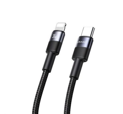 USAMS SY SERIES adatkábel Type-C - lightning, 3A, 30W, gyorstöltő, 120cm FEKETE