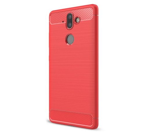 Szilikon telefonvédő ütésállóság, légpárnás sarok, szálcsiszolt, karbon minta PIROS