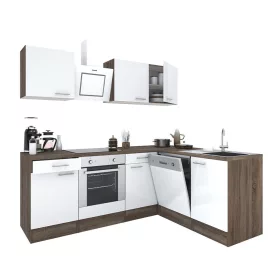 Yorki 220 sarok konyhabútor yorki tölgy korpusz,selyemfényű fehér fronttal alsó sütős elemmel