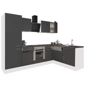 Yorki 280 sarok konyhabútor fehér korpusz,selyemfényű antracit front alsó sütős elemmel polcos szekrénnyel
