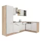 Yorki 280 sarok konyhabútor sonoma tölgy korpusz,selyemfényű fehér fronttal polcos szekrénnyel