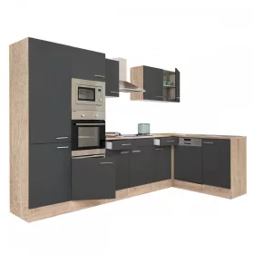 Yorki 340 sarok konyhabútor sonoma tölgy korpusz,selyemfényű antracit fronttal polcos szekrénnyel