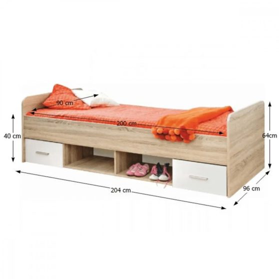 Egyszemélyes ágy fiókokkal 90x200 cm LT0287 sonoma tölgyfa-fehér