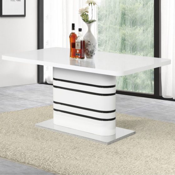 Szögletes étkezőasztal LT5228 fehér magasfényű-fekete csíkok