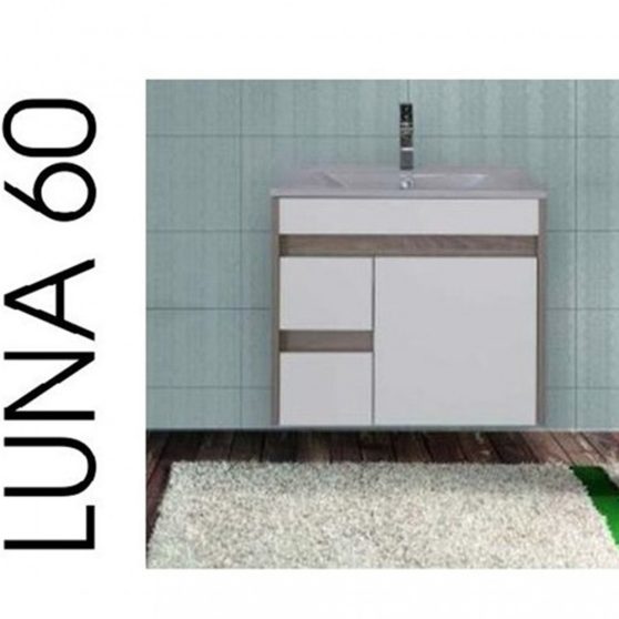 Luna 60 alsó fürdőszoba bútor mosdóval, Rauna szil-Fehér