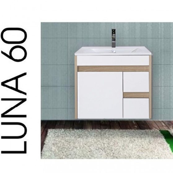 Luna 60 alsó fürdőszoba bútor mosdóval, Sonoma tölgy-Fehér