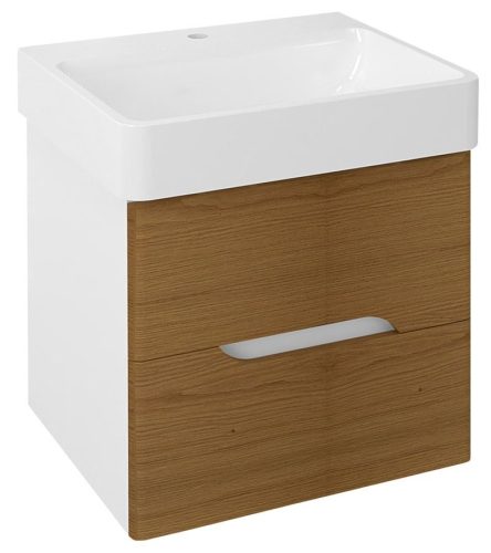 MEDIENA mosdótartó szekrény, 2 fiókkal, 57x50,7x48,5cm, matt fehér/natúr tölgy