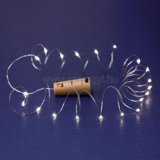 Micro LED-es elemes füzér, dugó alakú elemtartóval, melegfehér