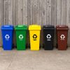 Hulladéktároló készlet 5x120L-es kék, zöld, sárga, fekete, barna, gumikerekekkel