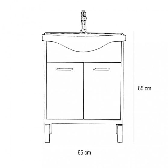 Nerva 65 cm-es bútorhoz alsószekrény, mosdóval, Sonoma tölgy