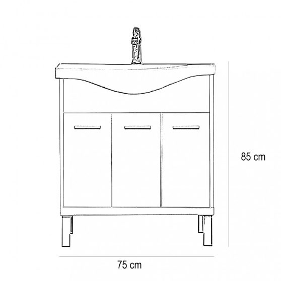Nerva 75 cm-es bútorhoz alsószekrény, mosdóval, Rauna szil