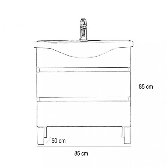 Seneca 85 cm-es bútorhoz alsószekrény, mosdóval, Tükörfényes fehér színben