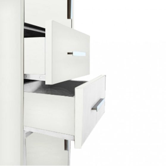 Nerva/Seneca 35 magas szekrény 2 ajtóval, 2 fiókkal, tükörfényes fehér, balos