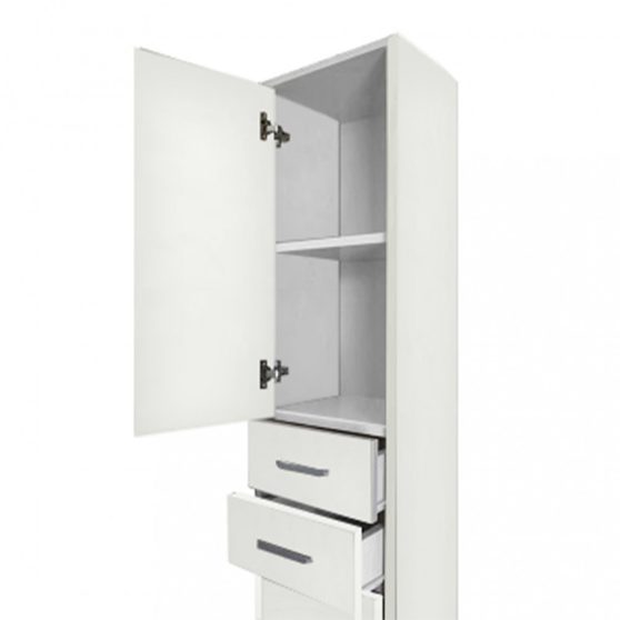 Nerva/Seneca 35 magas szekrény 2 ajtóval, 2 fiókkal, tükörfényes fehér, balos