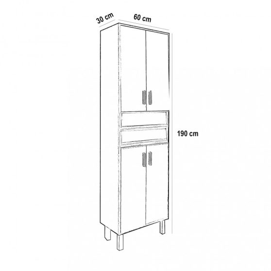 Nerva/Seneca 60 magas szekrény 2 ajtóval, nyitott részes, szennyestartós, tükörfényes fehér