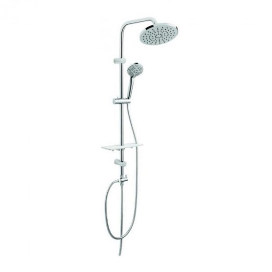 RONDO LUX zuhanyrendszer - 3 funkciós, fej és kézizuhannyal, praktikus állítható polc kozmetikumoknak, króm
